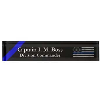 Thin Blue Line - Distressed Tattered Flag Nameplate by DimeStore at Zazzle