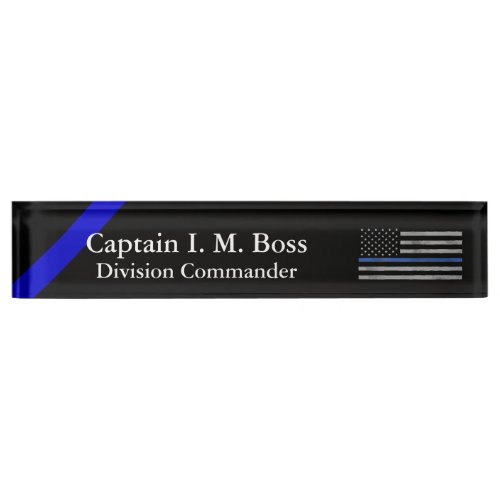 Thin Blue Line _ Distressed Tattered Flag Nameplate