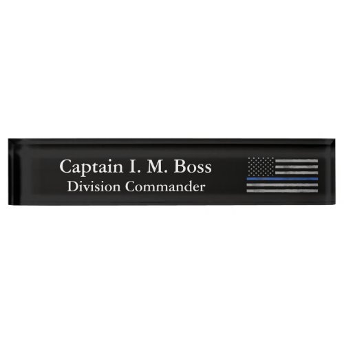 Thin Blue Line _ Distressed Tattered Flag Nameplate