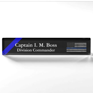 Thin Blue Line - Distressed Tattered Flag Nameplate