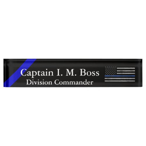 Thin Blue Line - Distressed Tattered Flag Nameplate