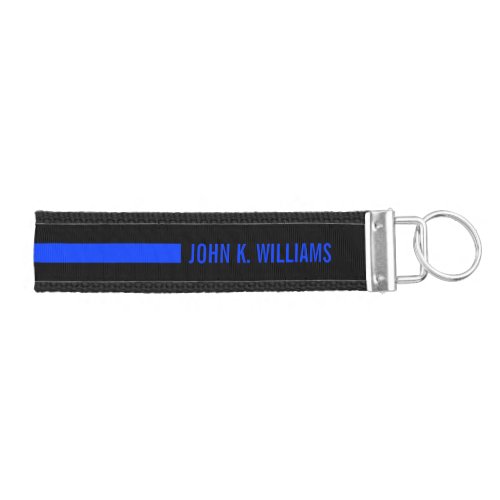 Thin Blue Line Ending With Custom Text  Name Wrist Keychain