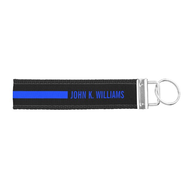 Thin Blue Line Ending With Custom Text | Name Wrist Keychain (Keys on Right)