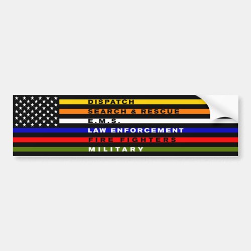 Thin Blue Line Fire EMS Dispatch Veterans Flag Bumper Sticker