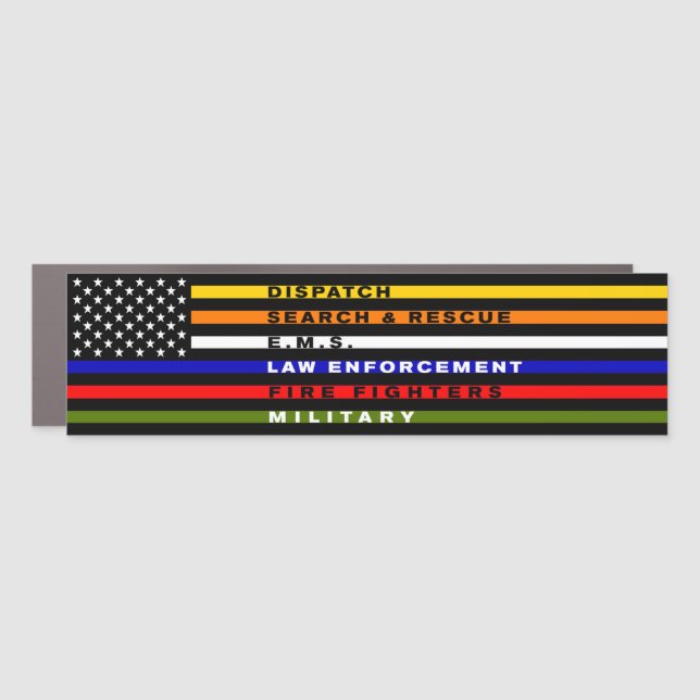 Thin Blue Line Fire EMS Dispatch Veterans Flag Car Magnet (Front)