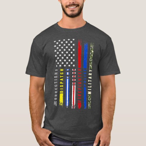 Thin Blue Line First Responders Hero US Flag T_Shirt