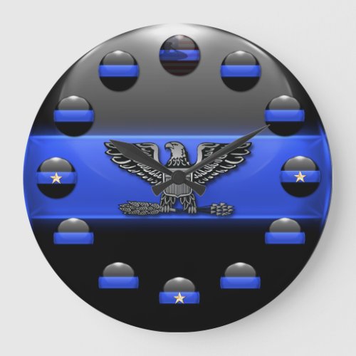 Thin Blue Line Flag and Stars Buttons Eagle Large Clock