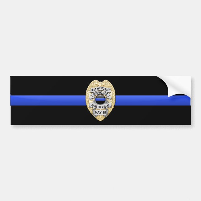 Thin Blue Line Flag & Badge Bumper Sticker (Front)