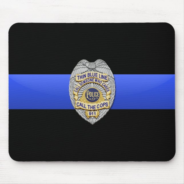 Thin Blue Line Flag & Badge Mouse Pad (Front)