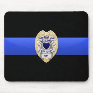 Thin Blue Line Flag & Badge Mouse Pad