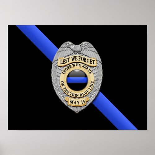 Thin Blue Line Flag  Badge Poster