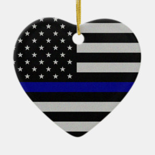 Thin Blue Line Flag Ceramic Ornament