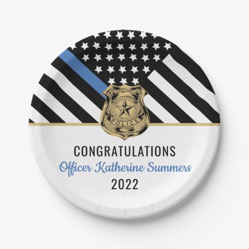 Thin Blue Line Flag Congrats Police Graduation Paper Plates