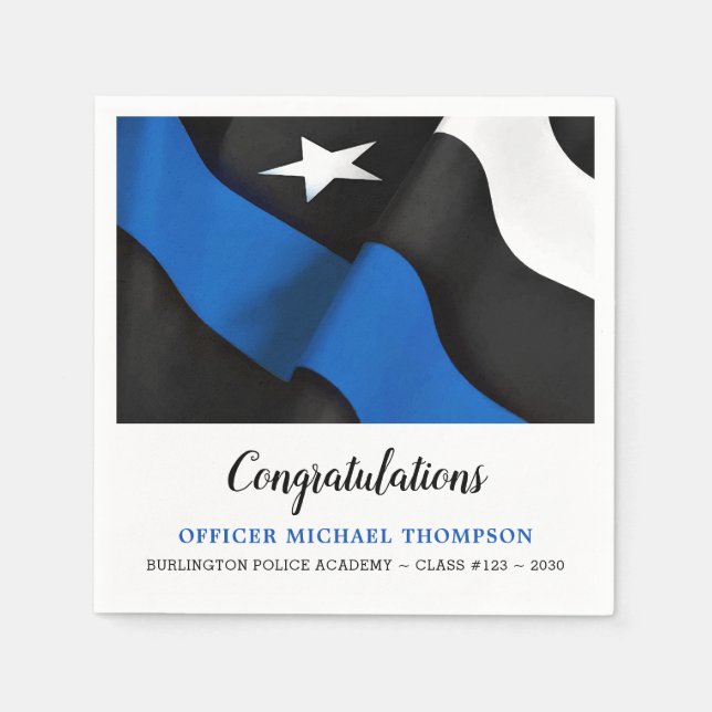 Thin Blue Line Flag Congratulations Police Party  Napkins (Front)