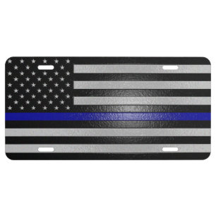 Thin Blue Line Flag Edged License Plate