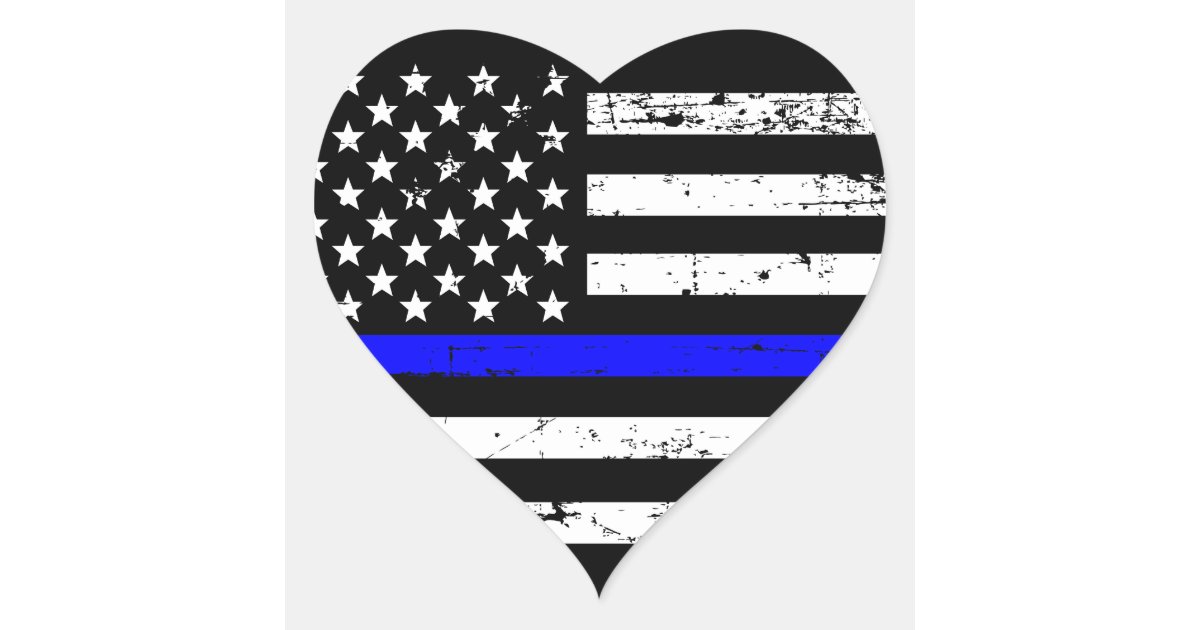 Thin Blue Line Flag Heart Sticker | Zazzle