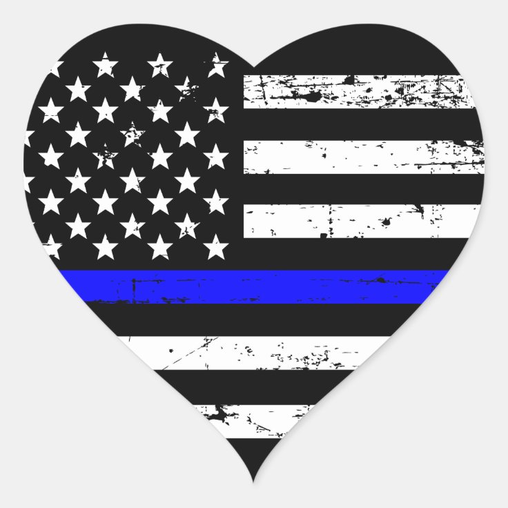 Thin Blue Line Flag Heart Sticker | Zazzle