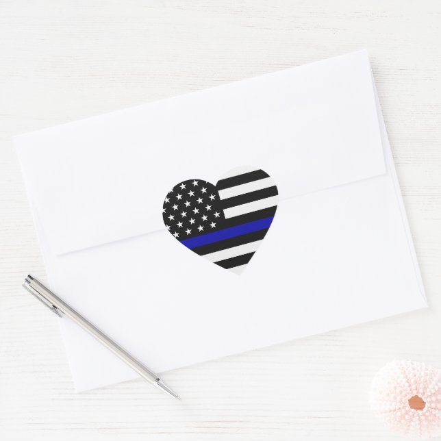 Thin Blue Line Flag Heart Sticker (Envelope)