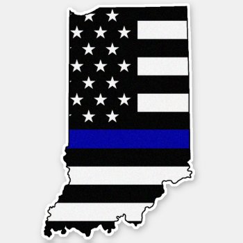 Thin Blue Line Flag Indiana Sticker by ThinBlueLineDesign at Zazzle