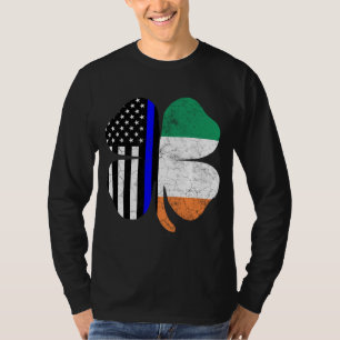 Thin Blue Line Flag Irish American St Patricks Day T-Shirt