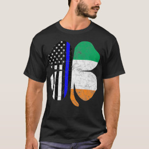 Thin Blue Line Flag Irish American St Patricks T-Shirt