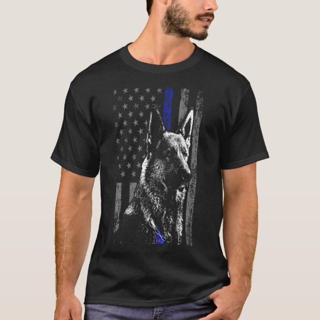 Thin Blue Line Flag K9 German Shepherd Police Dog T-Shirt (Front)
