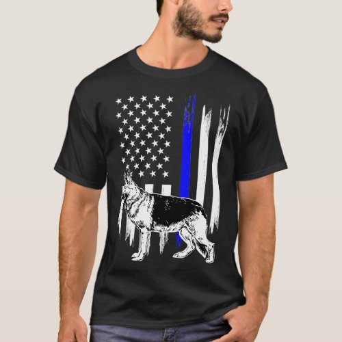 Thin Blue Line Flag K9 German Shepherd Police Dog  T_Shirt