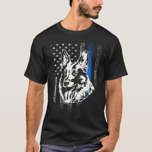 Thin Blue Line Flag K_9 German Shepherd Police Dog T_Shirt