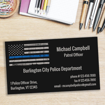 Thin Blue Line Flag Law Enforcement Police Business Card by BlackDogArtJudy at Zazzle