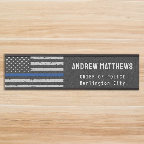 Thin Blue Line Flag Law Enforcement Police Name Do Door Sign