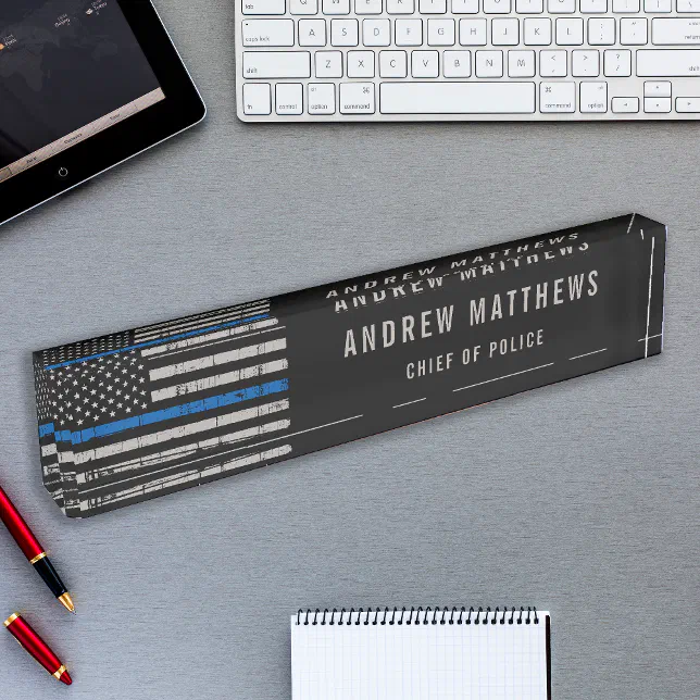 Thin Blue Line Flag Law Enforcement Police Officer Desk Name Plate Zazzle