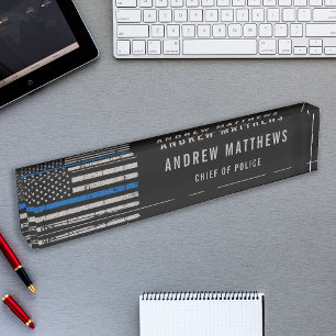 Thin Blue Line Flag Law Enforcement Police Officer Desk Name Plate