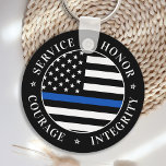 Thin Blue Line Flag Law Enforcement Police Officer Keychain<br><div class="desc">Service Honor Courage Integrity. Thin Blue Line Keychain for police officers and law enforcement . This police keychain is perfect for police academy graduation gifts to newly graduated officers, or police retirement gifts, police department gifts, and police stocking stuffers at christmas. COPYRIGHT © 2020 Judy Burrows, Black Dog Art -...</div>