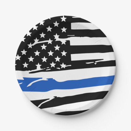 Thin Blue Line Flag Law Enforcement Police Party Paper Plates