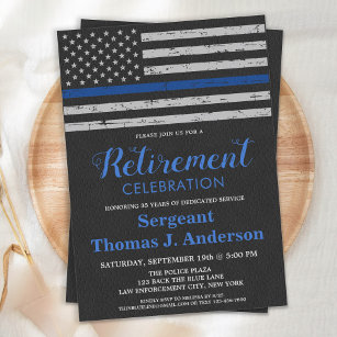 Thin Blue Line Flag Leather Police Retirement Invitation