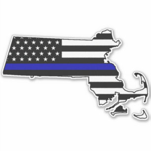 Thin Blue Line Flag Massachusetts Sticker