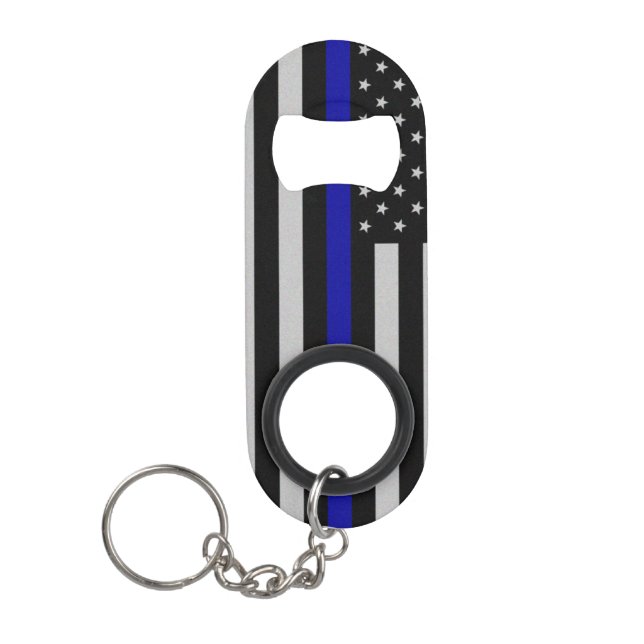 Thin Blue Line Flag Mini Keychain Bottle Opener (Front)