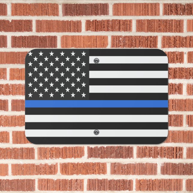 Thin Blue Line Flag of the USA Metal Sign (In Situ(Brick))