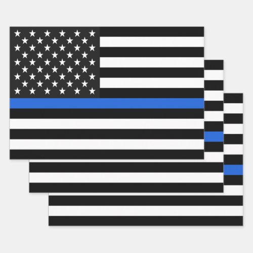 Thin Blue Line Flag of the USA Wrapping Paper Sheets
