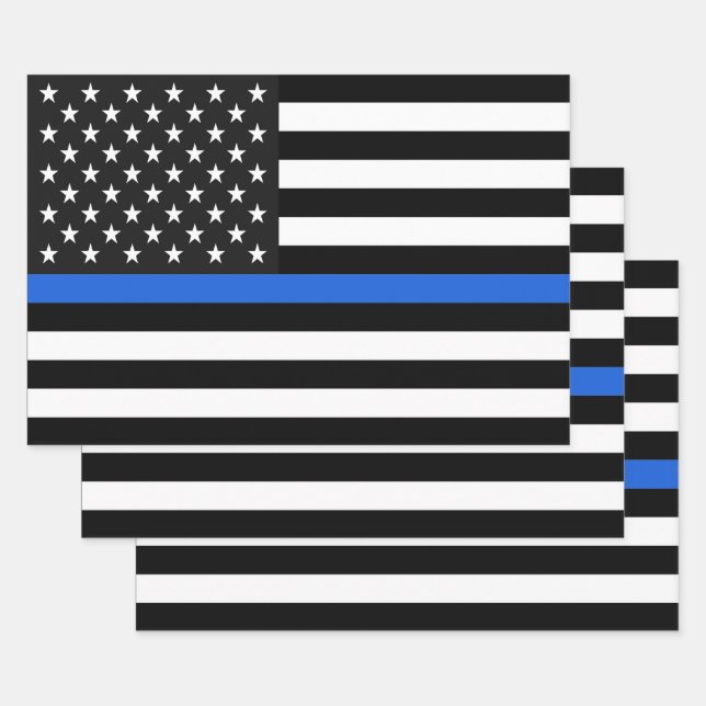 Thin Blue Line Flag of the USA Wrapping Paper Sheets (Set)