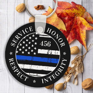 Thin Blue Line Flag Personalised Police Officer Keychain