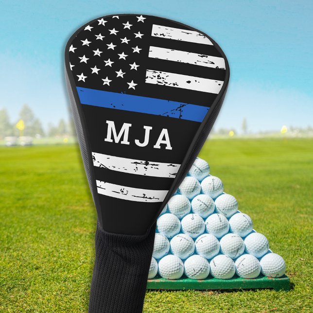 Thin Blue Line Flag Personalized Monogram Police Golf Head Cover (Creator Uploaded)