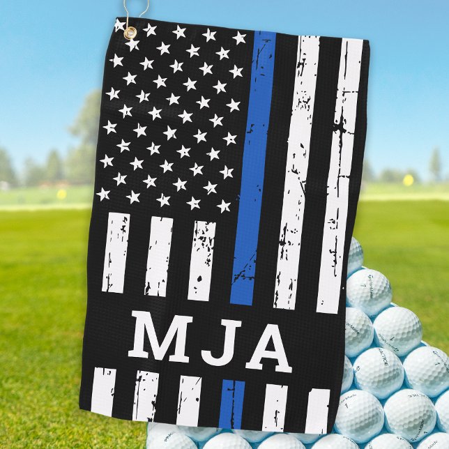 Thin Blue Line Flag Personalized Monogram Police Golf Towel (Creator Uploaded)