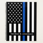 Thin Blue Line Flag Personalized Name Police Planner<br><div class="desc">Thin Blue Line Planner - American flag in Police Flag colors, modern black and blue design . Personalize with police officers name. This personalized police officer planner is perfect for police departments and law enforcement officers. COPYRIGHT © 2020 Judy Burrows, Black Dog Art - All Rights Reserved. Thin Blue Line...</div>