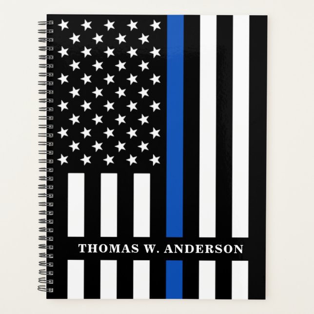 Thin Blue Line Flag Personalized Name Police Planner (Front)