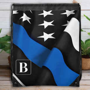 Thin Blue Line Flag Personalized Police Drawstring Bag
