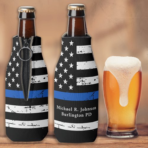 Thin Blue Line Flag Personalized Police Officer  Bottle Cooler