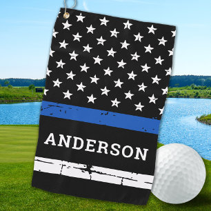 Thin Blue Line Flag Personalized Police Officer Golf Towel