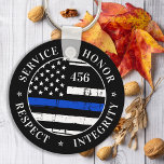 Thin Blue Line Flag Personalized Police Officer Keychain<br><div class="desc">Service Honor Respect Integrity. Personalized Thin Blue Line Keychain for police officers and law enforcement . Personalize with Officer's badge number. This personalized police keychain is perfect for police academy graduation gifts to newly graduated officers, or police retirement gifts. COPYRIGHT © 2020 Judy Burrows, Black Dog Art - All Rights...</div>