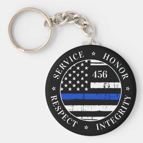 Thin Blue Line Flag Personalized Police Officer Keychain